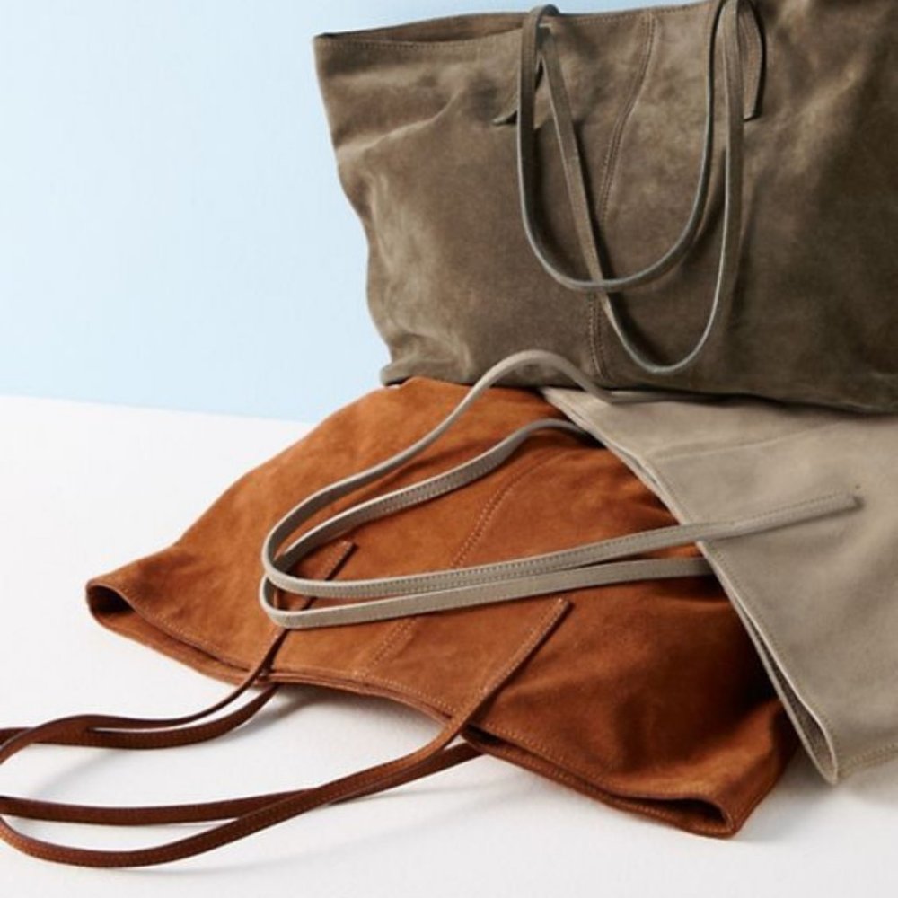 Garnet Hill Leticia Classic Everyday Tote | Italian Suede Leather Camel Bag